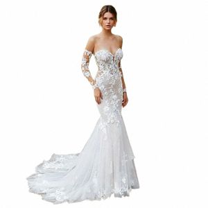 osquernovia squisito abito da sposa sirena innamorato pizzo appliques backl manica staccabile abito da sposa persalizzato p6xM #