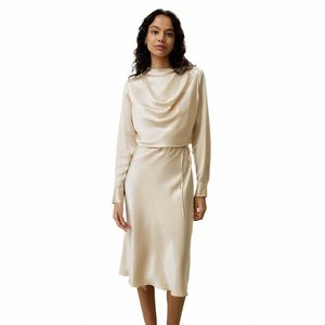 Lilysilk Silk Dr für Frauen 2024 Frühling Neue Luxus 22 Momme Mock Neck Gebunden Unsichtbarer Reißverschluss Busin Kleidung Freies Schiff z9vG #