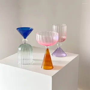 Weingläser 1PC unregelmäßiges Glas Wasser erfassen Tasse Zwei -Ton grün blau bernsteinfarbener Ripple -Gradienten -Champagner