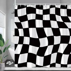Cortinas de chuveiro preto branco xadrez criativo emenda geométrica cortina de banho moderno e minimalista tecido casa decoração do banheiro conjunto