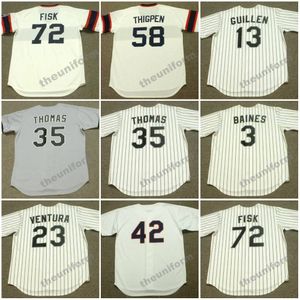 Men's 1970's-1996's Chicago RICH GOSSAGE BOBBY THIGPEN CARLTON FISK FRANK THOMAS HAROLD BAINES OZZIE GUILLEN ROBIN VENTURA RON KITTLE Throwback Baseball Jersey S-5XL