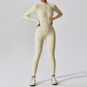 Meia-calça europeia e americana nua de manga comprida ioga peça única exercício físico de alta intensidade