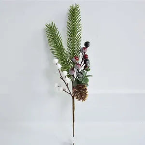 Decorative Flowers 1pc Artificial Red Berries Pine And Cypress Bundle Plants Wedding Arrangement Bridal Bouquet Living Room Decoration