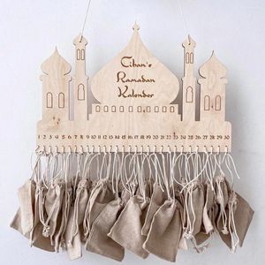 Party Decoration Ramadans Countdown Calendar DIY Eid Mubarak Ornament Wood Burlap Bag Hangings Home Crafts 2024