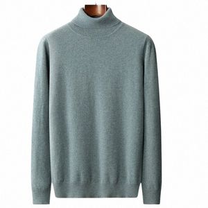 Maglione dolcevita da uomo 100% pura lana Pullover manica Lg da uomo 2024 Autunno / Inverno Basic Warm Busin Casual maglione lavorato a maglia b15Z #