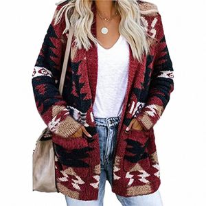 damski retro boho berigan lg rękaw dzianin świąteczny swetra halen luźny sweter t7ek#