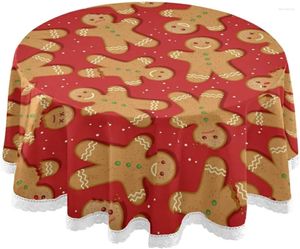 Tischtuch rund Tischdecke Frohe Weihnachten Lebkuchen rote Deckung Hitzeresistentes waschbarer Polyester für Essfeier