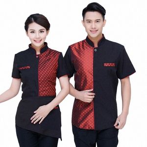 Hot Selling 2023 Summer Chinese Restaurant Waitr Short Sleeve Top+Apr Set Hotel Workers Fi Uniforms gratis fartyg slitage d3yi#