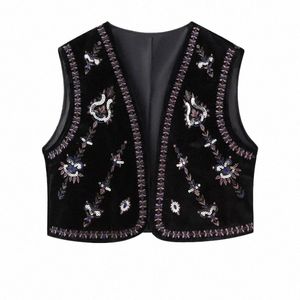 Donne Vintage Paillettes Fr Ricamo Corto Veet Gilet Giacca Donna Sleevel Casual Cardigan Gilet Top CT5465 67lg #