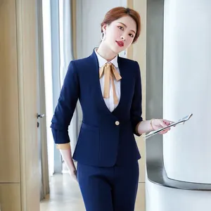 Kvinnors tvåbitar byxor Izicfly Autumn Spring Style Professional Business Suits med Pant Slim Office Blazer Set for Women Work Wear