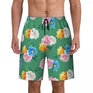 Men's Shorts Summer Gym Man Northeast Print Sports Peony Flower Design Board Short Pants Classic Quick Dry Swim Trunks Plus Size 3XL