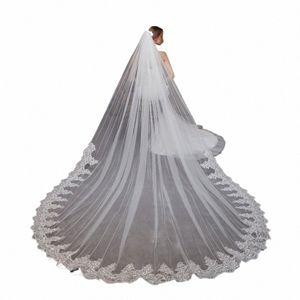 300 cm LG Högkvalitativ bröllopslöja Tvåskikt Special Cut Royal Bride Veil med paljetter Lace Veil Wedding Accores D4ET#