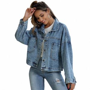 Outono feminino denim jaqueta casual azul jeans jaquetas mulheres soltas qua vintage lg manga inverno jeans casaco feminino outwear o7fA #