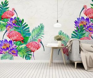 Bakgrundsbilder Tropiska blad Flamingo Wall Mural Paper European Floral Bird Fresco för vardagsrumsdekor PO 3D