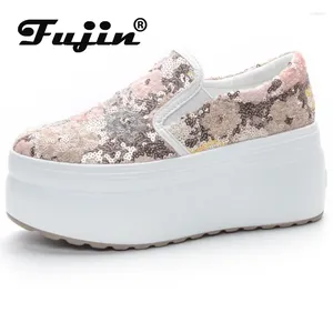 Dress Shoes Fujin 8cm 2024 Synthetic Platform Wedge Flats Chunky Sneaker Casual Bling Leather Comfy High Brand Spring Autumn