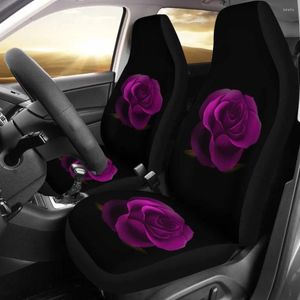 Car Seat Covers Purple Rose Blooming On Black Background 210402 Pack Of 2 Universal Front Protective Cover