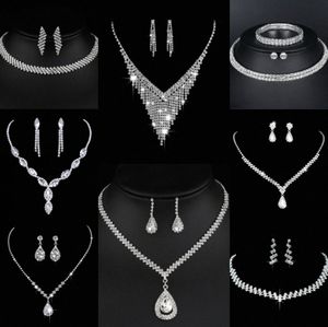 Värdebelt lab diamantsmycken Set Sterling Silver Wedding Halsbandörhängen för kvinnor Bridal Engagement Smyckesgåva 76HG#