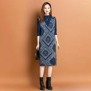 Vestidos casuais e outono inverno 2024 lã longo feminino engrossado quente mantendo casaco jacquard malha undercoat vestido de lã