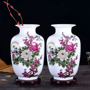 Vases Jingdezhen Chinese Ceramic Vases Accessories Home Furnishing Crafts Palace Ancient Countertop Flowerpot+Base Porcelain Ornaments