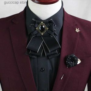Bow Ties Elegant Gorgeous Diamond Ribbon Bowtie Men Wedding Suit Uniform Groom Dress Butterfly Banket Accessory Gift Wine-Red Navy Rink Y240329