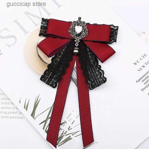 Bow Ties British and Korean Department Vintage College Geomantic Diamond Lace Bow Shirt Bow Tie Versatile Simple Brosch Accessories Y240329