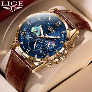 Wristwatches New LIGE Mens Watch Business Male Quartz Wristwatch Leather Waterproof Luminous Date Clock Luxury Casual Watches Men Chronograph 24329