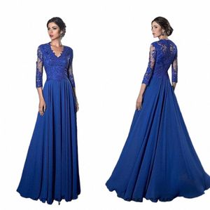 Niebieska Mother of the Bride Dres LG Rleeves koronkowy szyf