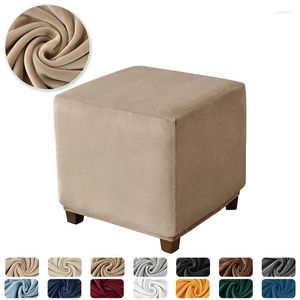 Stuhlhussen, Samt-Ottomane-Bezug, einfarbig, elastisch, quadratischer Fußhocker, All-Inclusive-Hocker-Schutzhülle, Wohnzimmer-Sitzbezug
