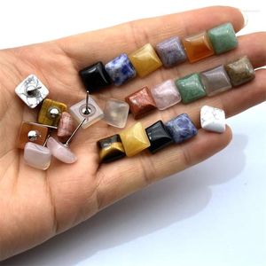 Stud Earrings 1 Pair Simple Stainless Steel Square Healing Natural Stone Agates Quartz Bead Fashion Ear Jewlry For Women Girl