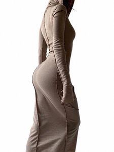 Hugcitar LG Sleeve z kapturem patchwork chude maxi Dr 2021 jesienne zimowe kobiety Fi streetwear swobodny stroje x1qx#