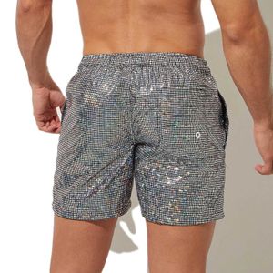 Men's Shorts 150g mens summer beach shorts plus size sparkling swimming boxer underwear 100% polyester solid plain board shorts J240530