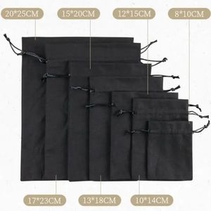 50pcsLot Black Cotton Canvas Bags Big Drawstring Gift Pouches Packaging Bag Home Organizer Storage Sacks Custom Print 240328