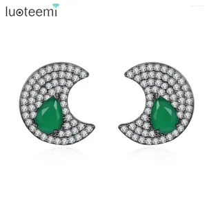 Stud Earrings LUOTEEMI Luxury Fashion Moon Green Waterdrop Cubic Jewelry Girls Party Cute Earring Wholesale Items Gifts