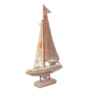 Estatuetas decorativas Modelo de navio estilo americano vintage pinho delicado barco à vela adorno de madeira decoração de escritório doméstico - 26 cm