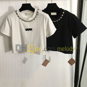 T-shirt sexy Top Designer Lettera Crop Top Strass Girocollo Manica corta T-shirt Estate Maglietta corta traspirante Felpa