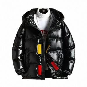 Hohe Qualität Winterjacke Männer Kurze Kapuze Leichte Gepolsterte Mantel Koreanische Luxuskleidung Männer Paar Schwarz Gold Glänzend Parka d6Z0 #