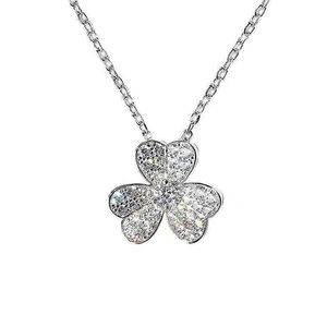 Designer Brand Van Clover Necklace 925 Pure Silver Plated With 18K Gold V Family Diamond Three Flowers Full Leaves Flower Collar Chain With Logo