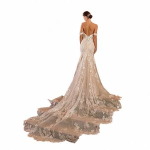 squisita sirena Sweetheart Wedding Dr sexy al largo della spalla abito da sposa appliques Backl Dr per le donne robe de mariage X8AK #