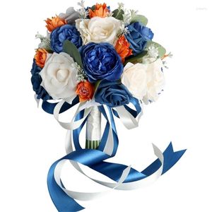 Dekorative Blumen für die Hochzeit, künstlicher blau-orangefarbener Blumenstrauß, Zubehör für Verlobung