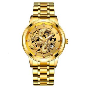 Fashion calendar mens watch mens watch steel belt non mechanical business waterproof square diamond Chinese dragon watch