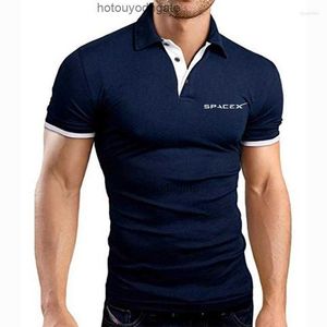 Mens Polos 2024 SpaceX Mens Summer High Quality Breattable Short Sleeve Polo Shirt Space X Print Cotton Casual Solid Top