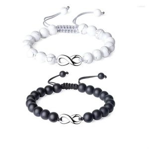 Filo di perline Corda intrecciata Coppia Set Bracciale Nero Bianco Occhio di tigre naturale Braccialetti in pietra lavica Gioielli con ciondoli Regali per le scommesse Amici Otgqj