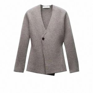 FI Single Breasted Solid Sticked Cardigans Women V Neck LG Sleeve Skinny Slim Sweater Spring Autumn Winter Female Coat U48D#