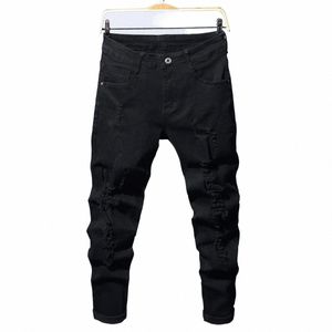 Pantaloni da uomo slim da motociclista strappati in denim Lg Pantaloni skinny da jeans tascabili Pantaloni da jogging da uomo distrutti Pantaloni neri elasticizzati