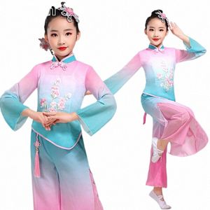 Kinder Yangko Elegante Volkstanzkostüme Chinesischen Stil Klassische Regenschirm Fan Tanzkleidung Alte Ballsaal Bühnenoutfit G9Yy #