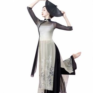 new Classical Dance Improved Qipao Chinese Dance Dr Female Adult Dance Performance Dr Wide Leg Pants Clothes for Women J5mw#