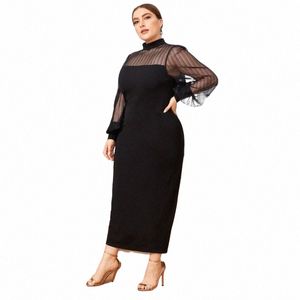 2023 artı boyutu kadınlar dres ol banliyö örtüsü, yarım yüksek yaka see-through lg dr büyük boyutlu gündelik zarif dres t9j8#