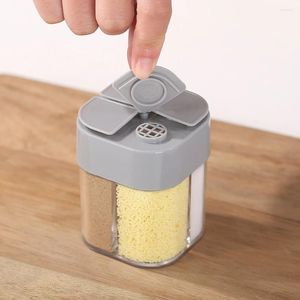 Bottiglie di stoccaggio 4 in 1 Contenitore per barattoli di condimento Contenitore per sale e pepe da campeggio all'aperto Dispenser per spezie trasparente con coperchio per la cucina domestica