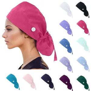 Bollkåpor Arbeta skrubba mössa med knapp Svettband Solid Nursing Hat Justerbar slips tillbaka Elastic Bouffant Head Scarf Gorros Quirurgicos