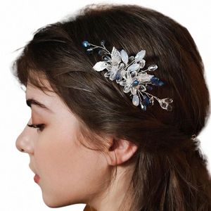 Rhineste Bridal Hair Clip Pałą na głowę akcentu biżuterii niebieski kolor kryształ ręcznie robiony tiara